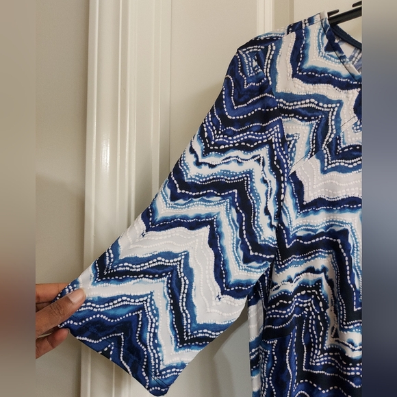 NWT Rabbit Rabbit Rabbit Blue and White Zigzag Midi Dress - Picture 5 of 9